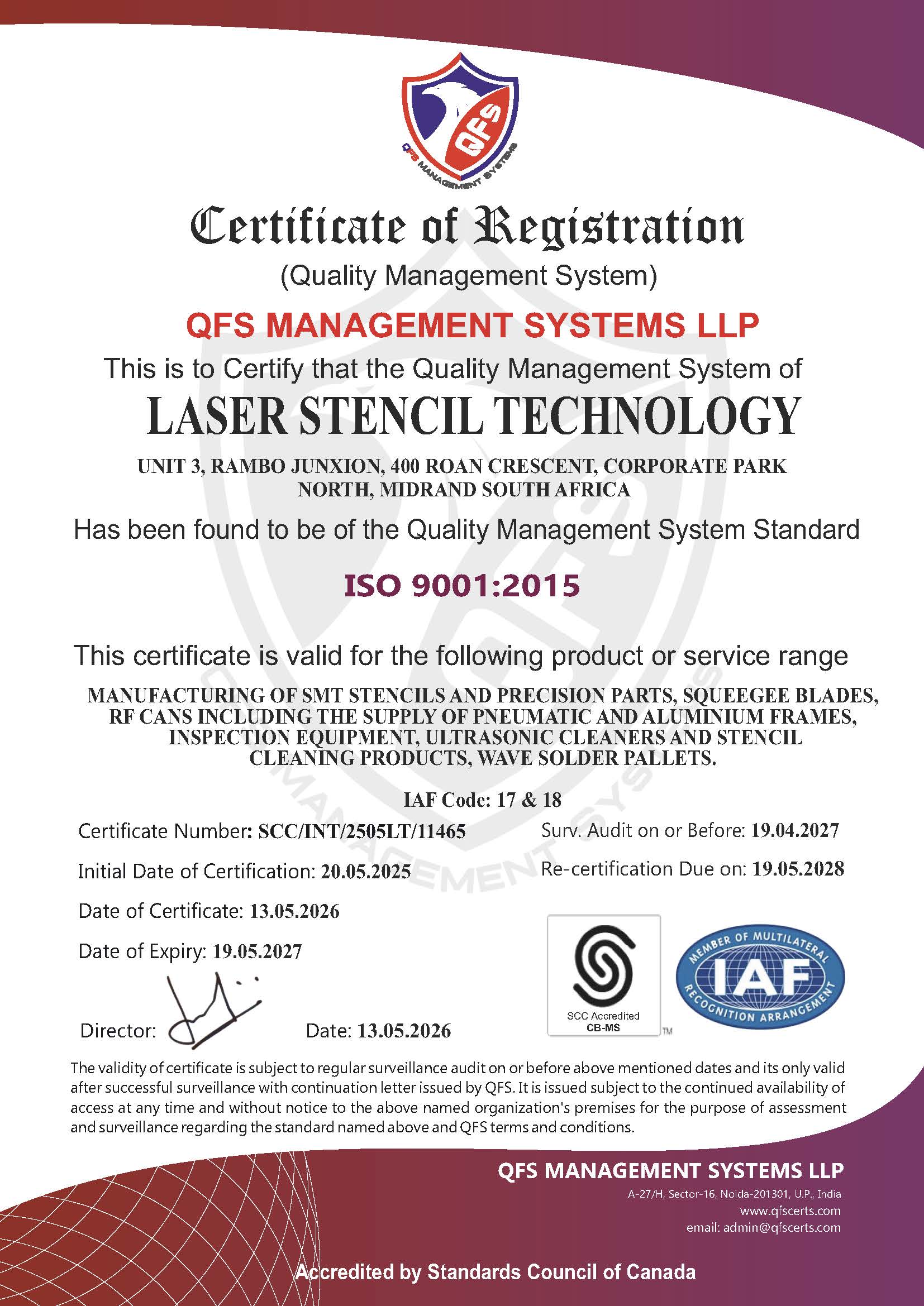 LSTEC ISO Certificate — Laser Stencil Technology